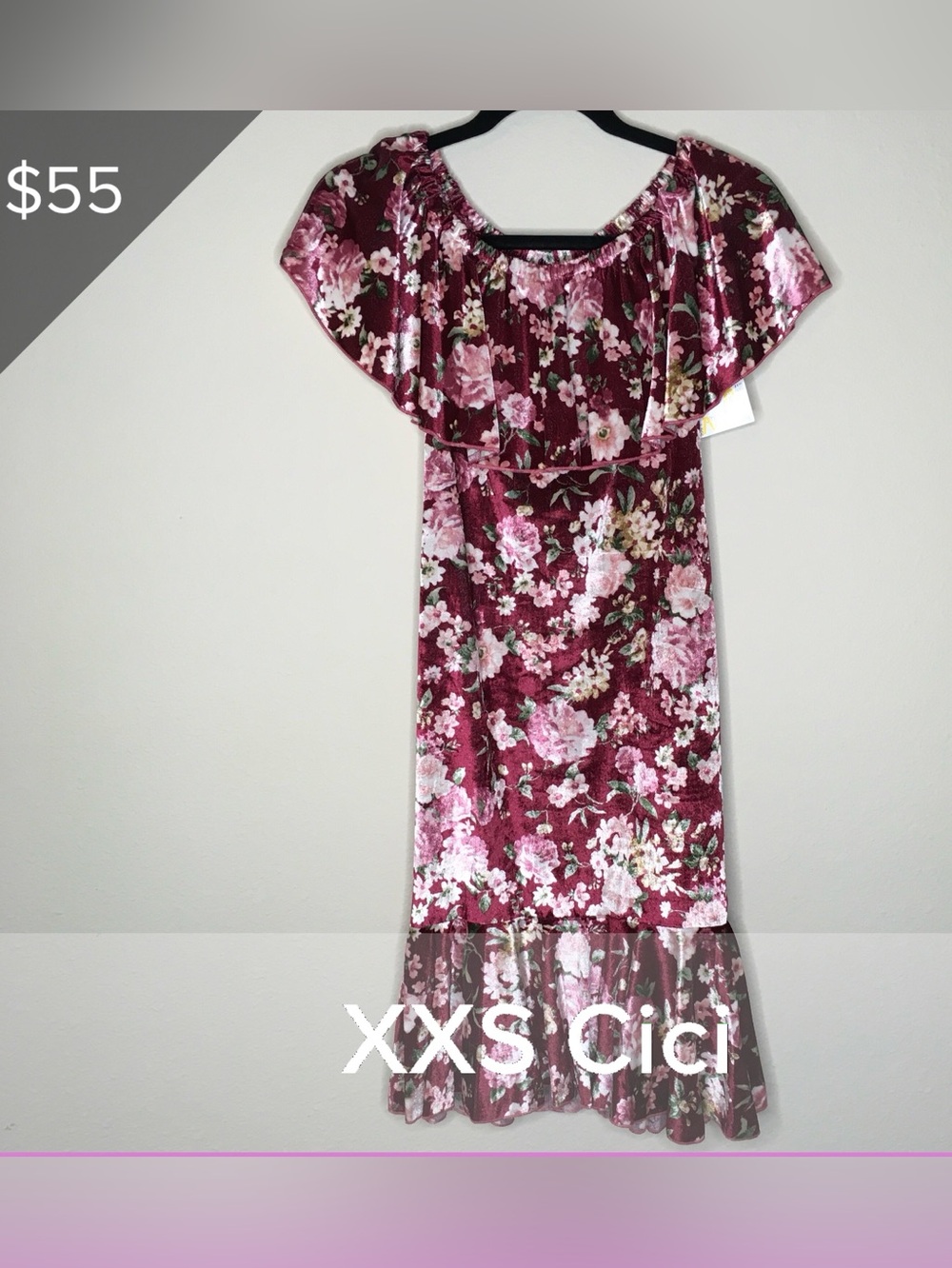 LuLaRoe Cici Floral Dress in Burgundy and Pink XXS